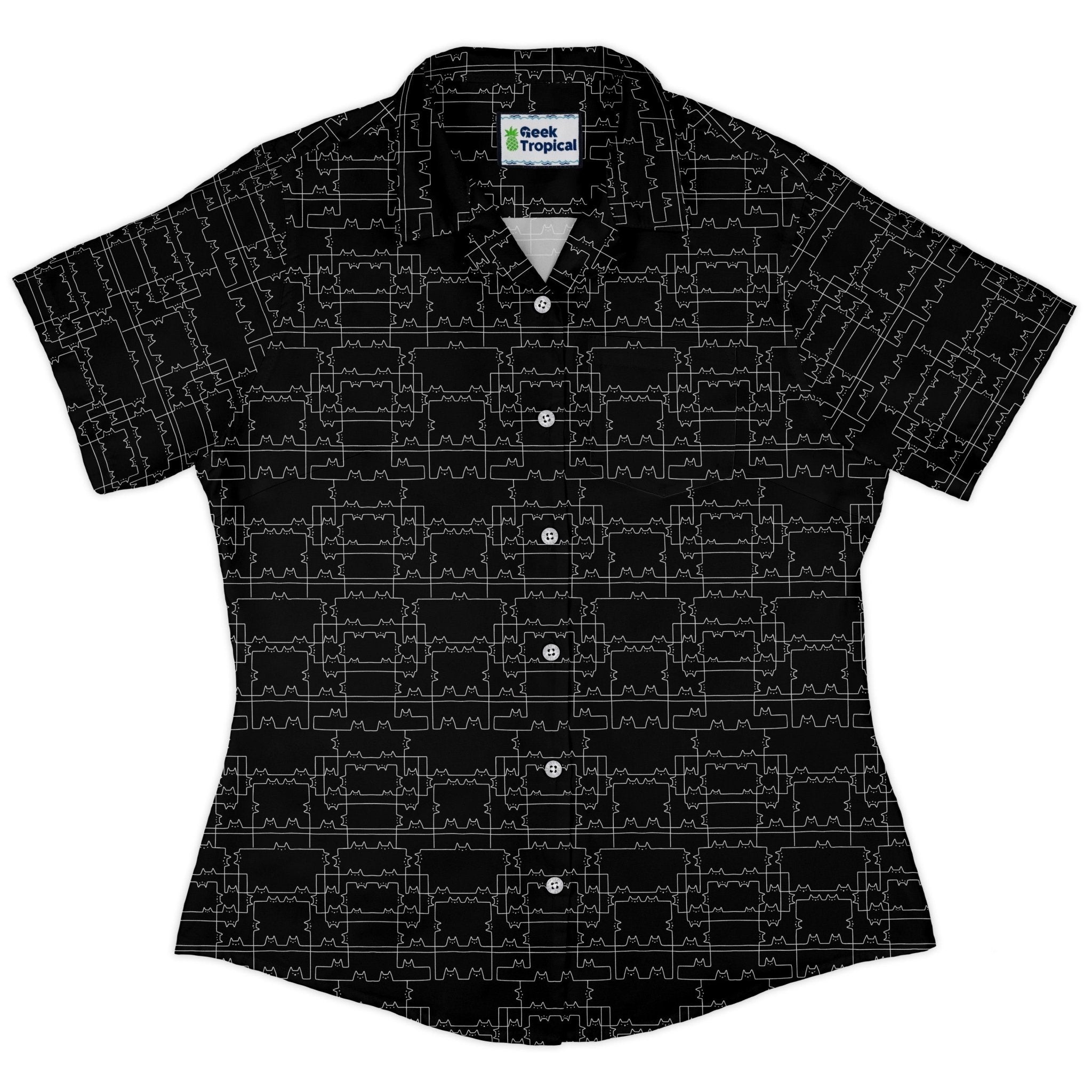 Cat Geometric Cubism Curvy Button Up Shirt Geek Nerd 0925 All Adult Button Up Shirts Animal Patterns