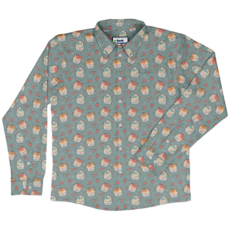 Cat Kakigori Anime Long Sleeve Button Up Shirt Geek Nerd adult sizing Animal Patterns Anime