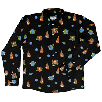 Cat Meteor Shower Space Long Sleeve Button Up Shirt Geek Nerd adult sizing Animal Patterns Design by Tobe Fonseca