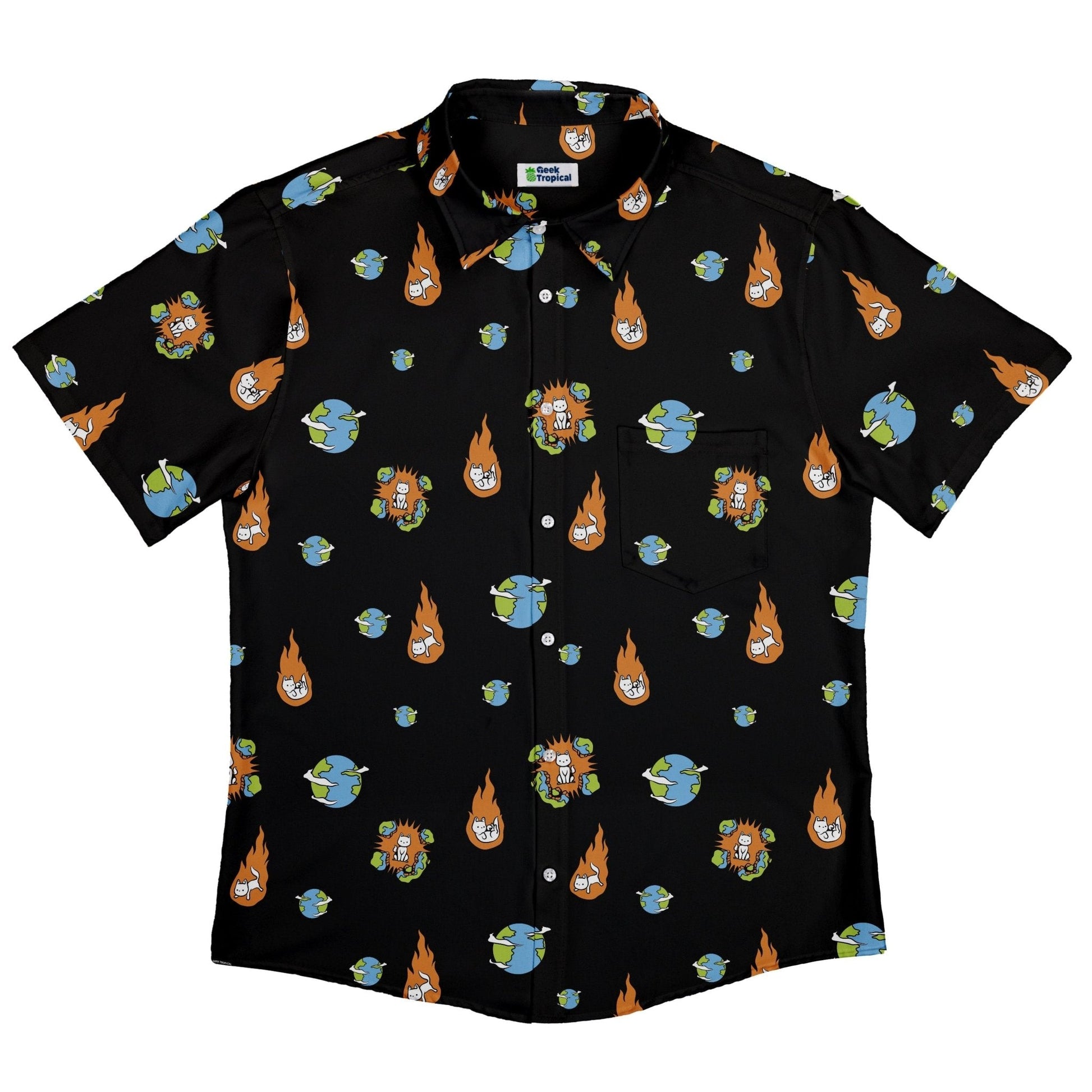 Clearance Ready - to - Ship Cat Meteor Shower Space Button Up Shirt Geek Nerd adult sizing Animal Patterns Clearance