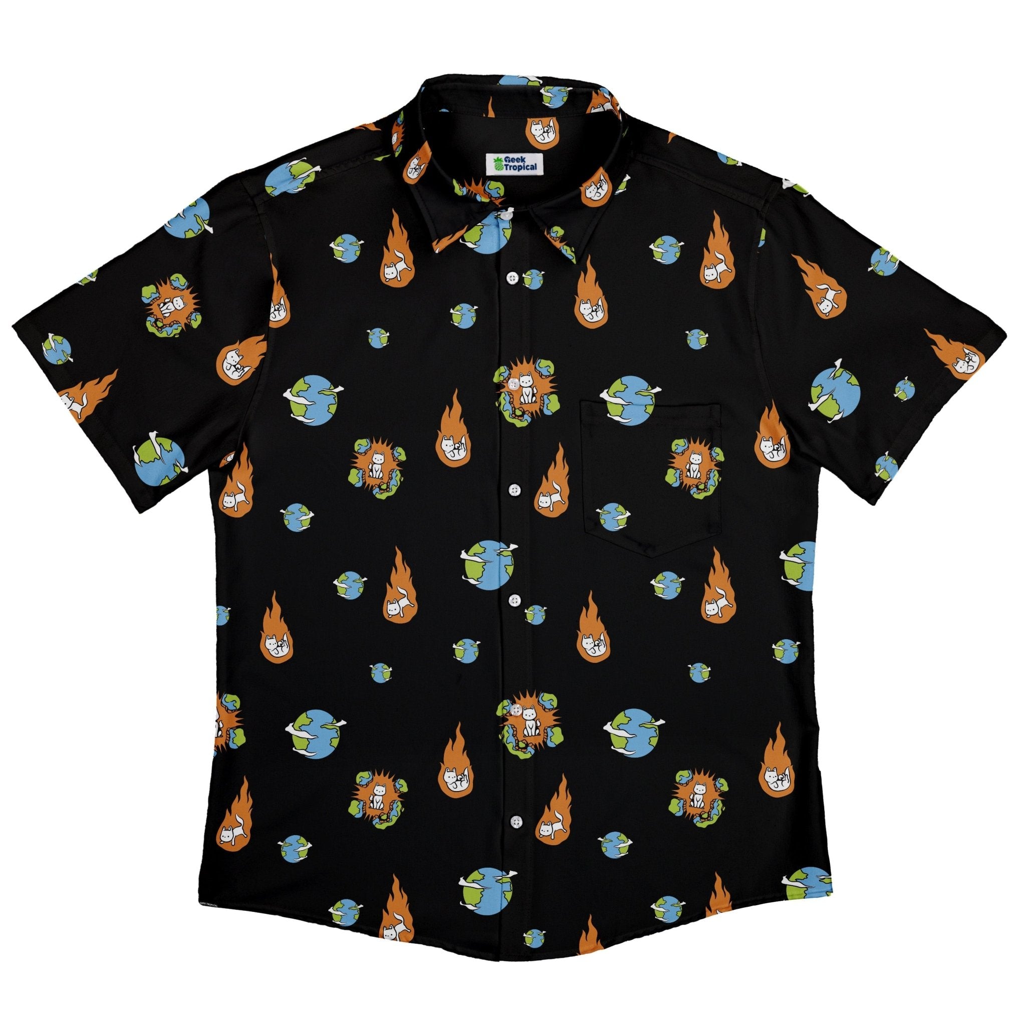 Cat Meteor Shower Space Button Up Shirt - adult sizing - Animal Patterns - Design by Tobe Fonseca