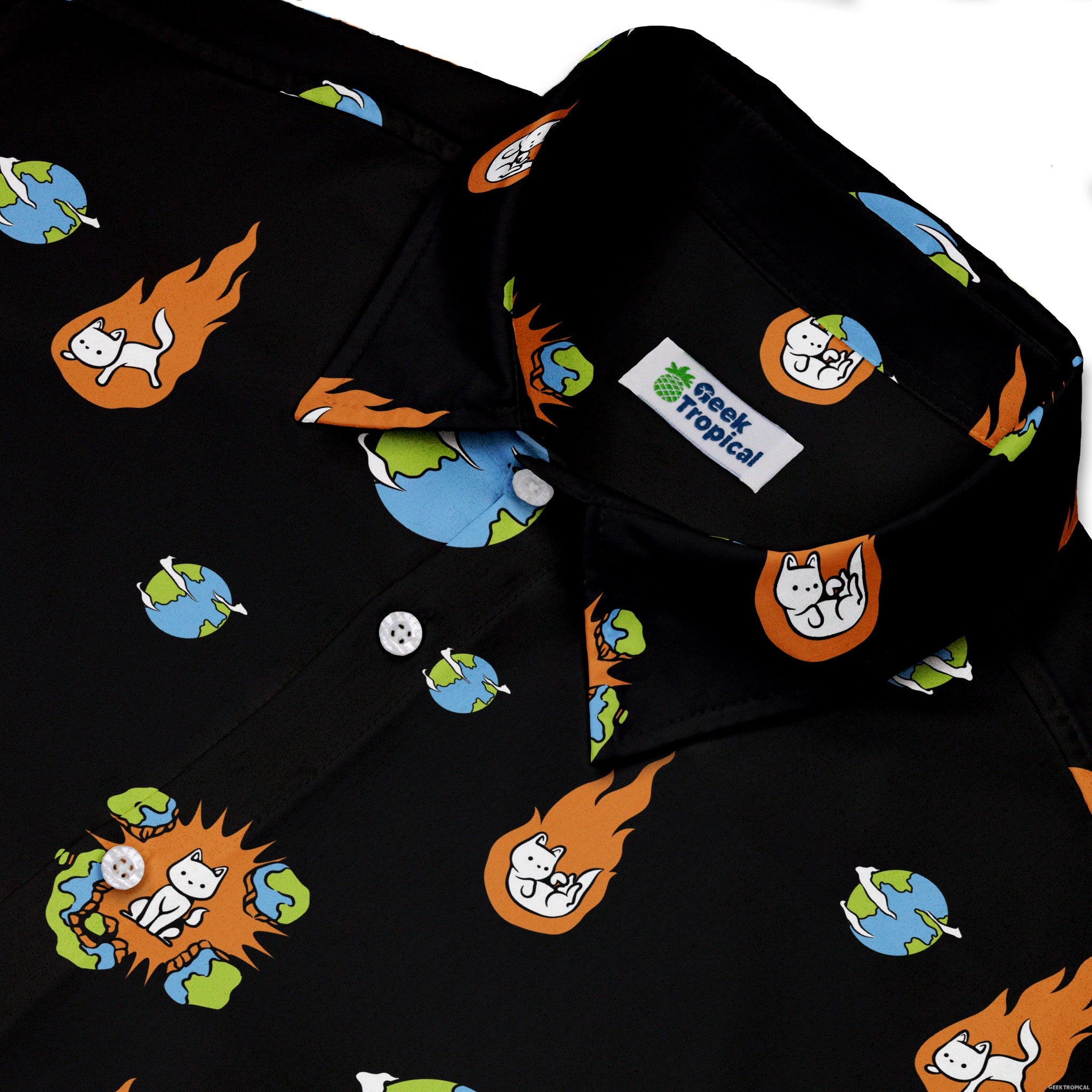 Cat Meteor Shower Space Button Up Shirt - adult sizing - Animal Patterns - Design by Tobe Fonseca