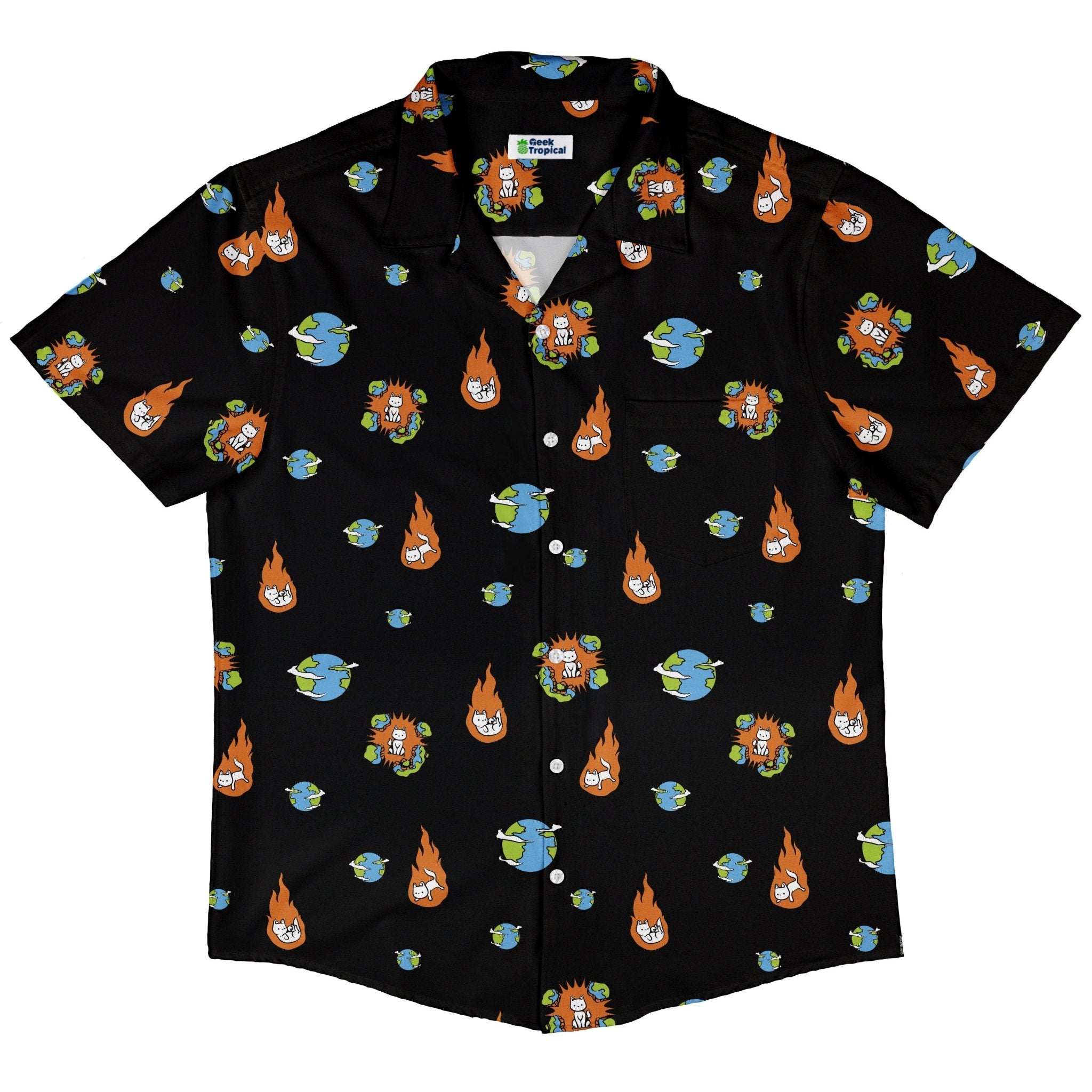 Cat Meteor Shower Space Button Up Shirt - adult sizing - Animal Patterns - Design by Tobe Fonseca