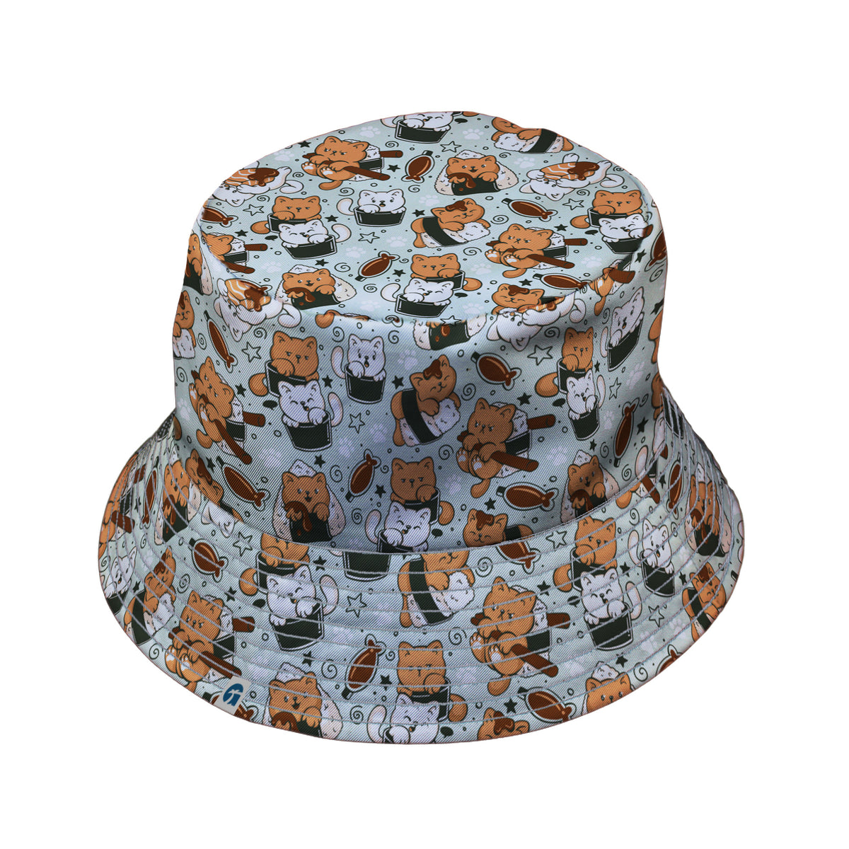 Cat Sushi Bucket Hat Gray Stitching