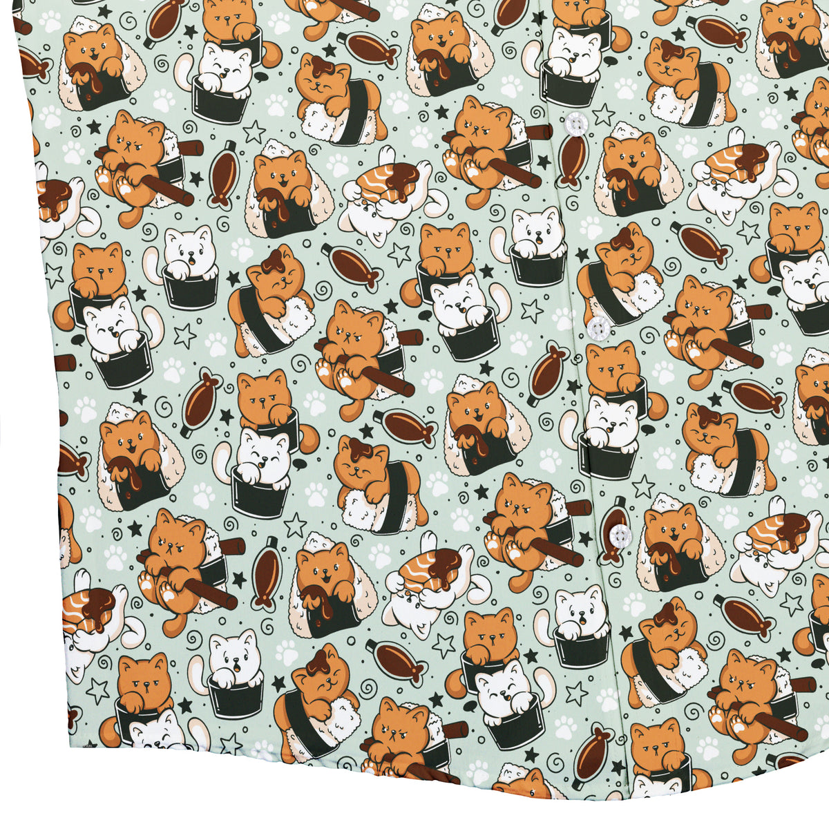 Cat Sushi Button Up Shirt Bottom Corner