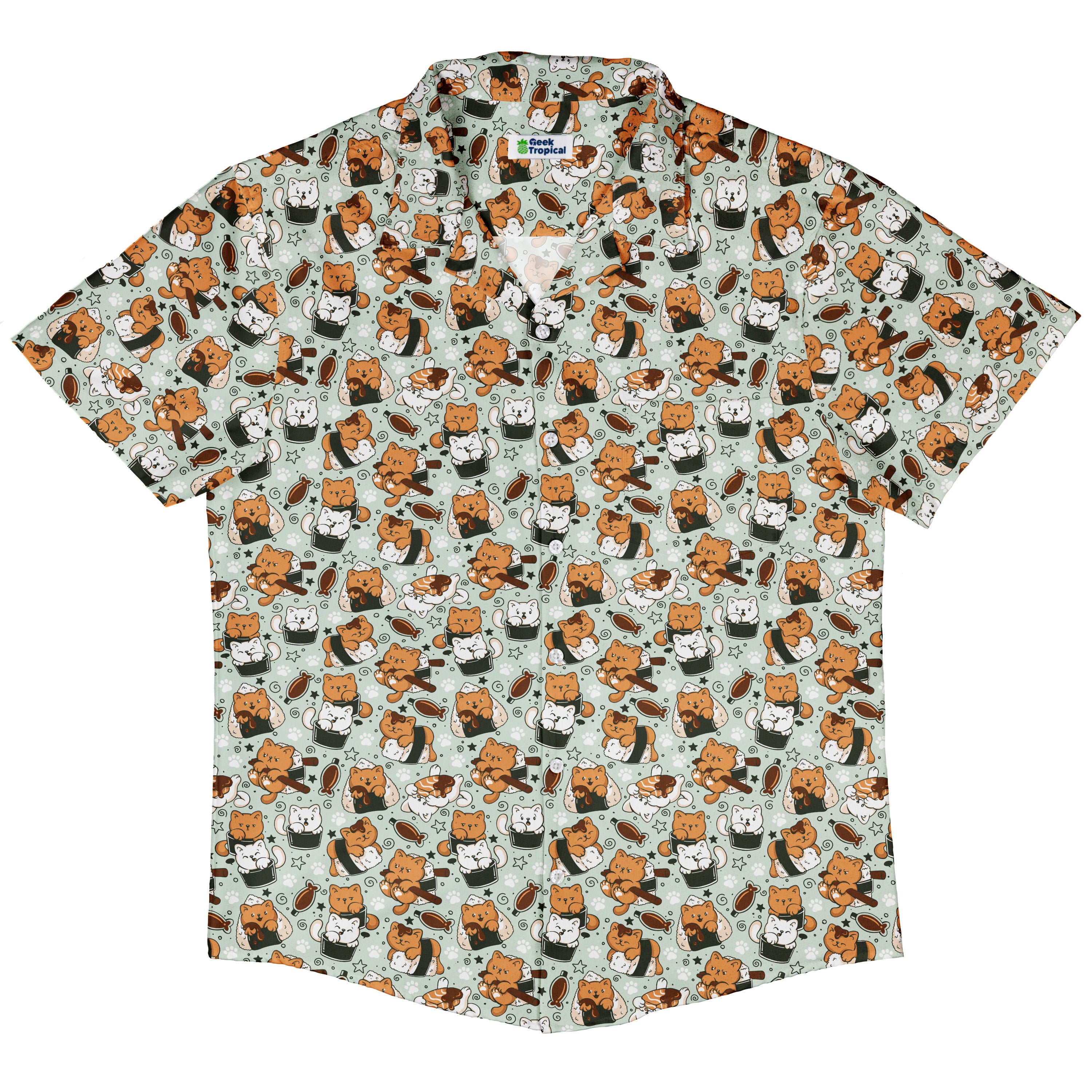 Cat Sushi Button Up Shirt Hawaiian Front