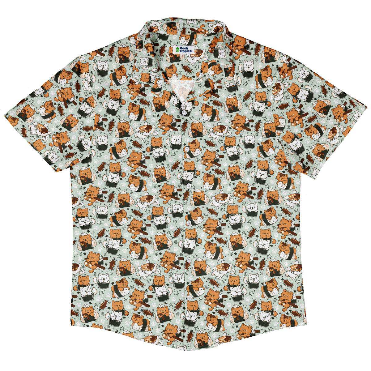 Cat Sushi Button Up Shirt Hawaiian Front