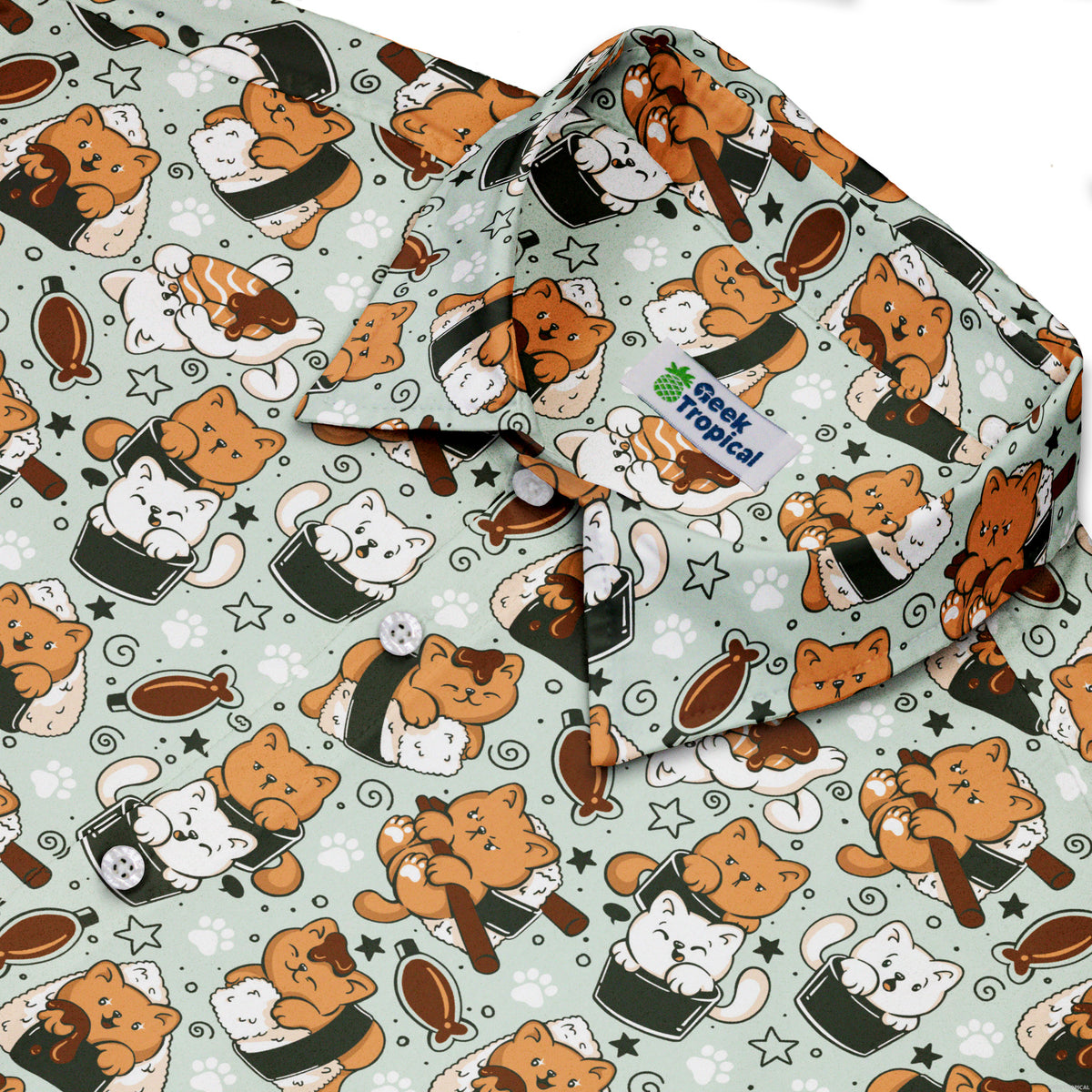 Cat Sushi Button Up Shirt Neck