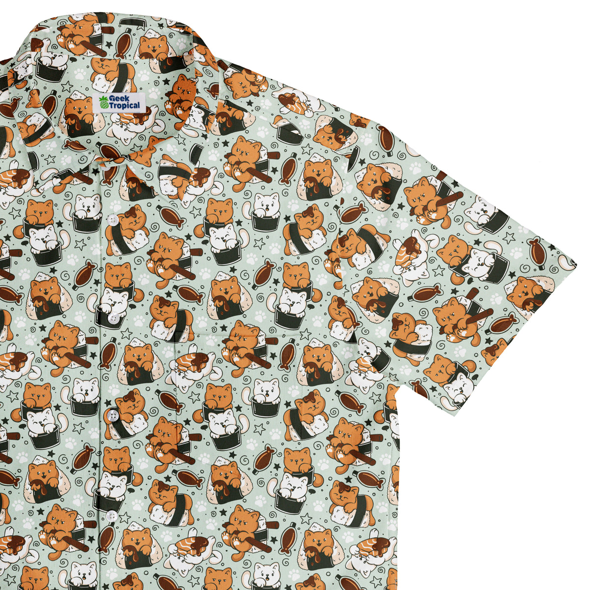 Cat Sushi Button Up Shirt Top Corner