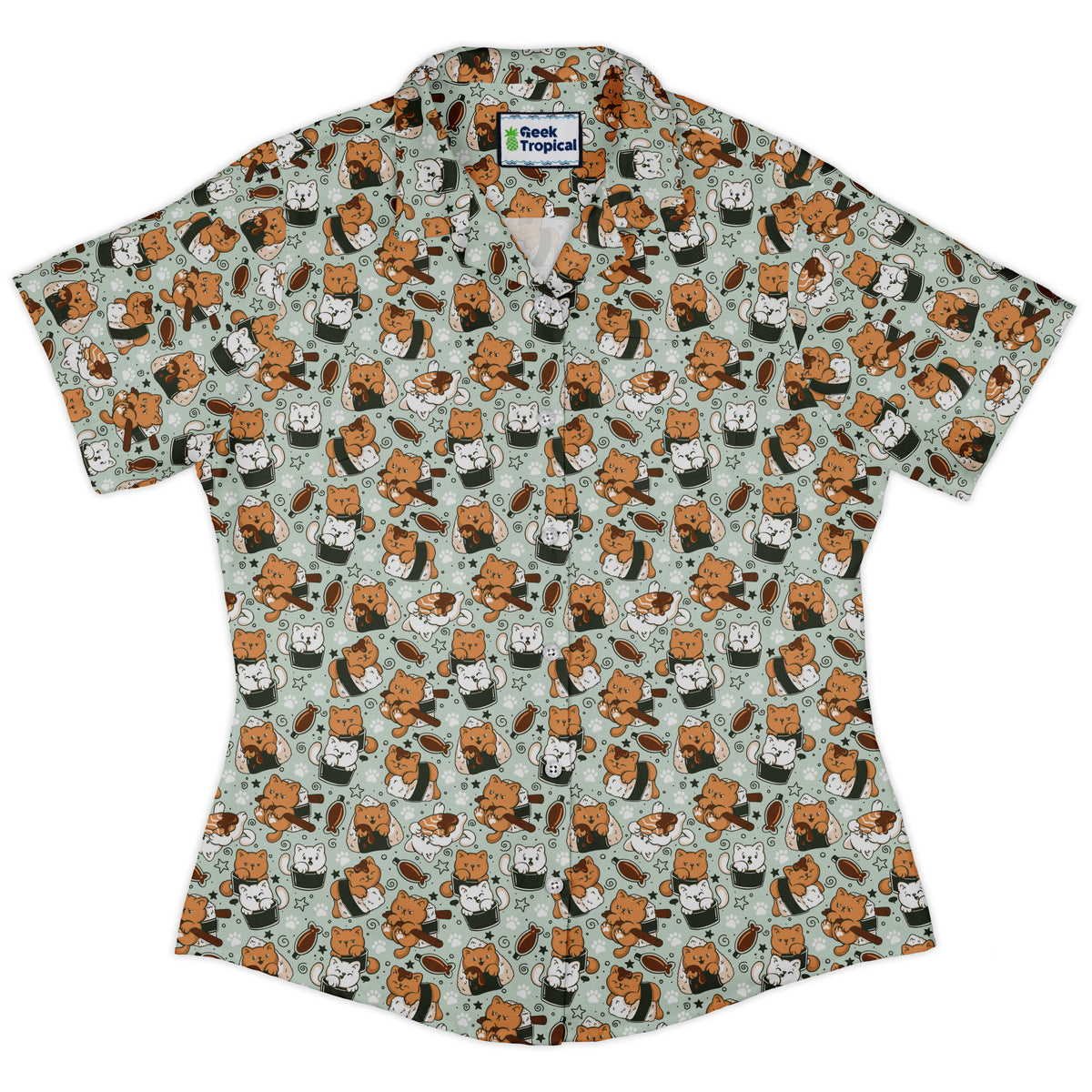 Cat Sushi Curvy Button Up Shirt womens front