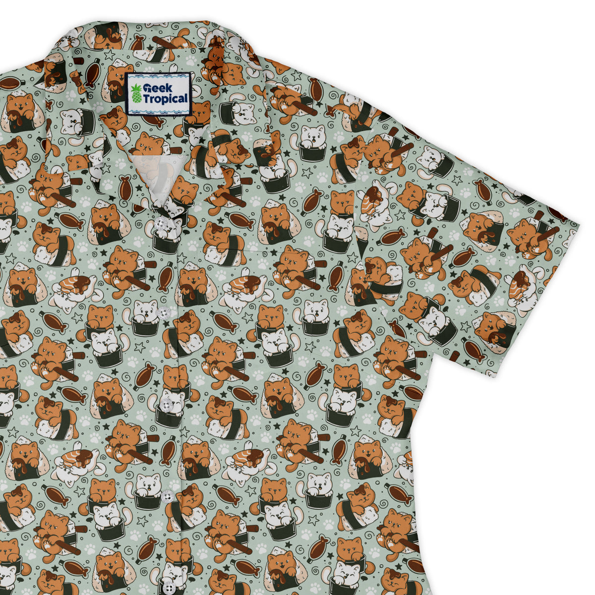 Cat Sushi Curvy Button Up Shirt womens top right
