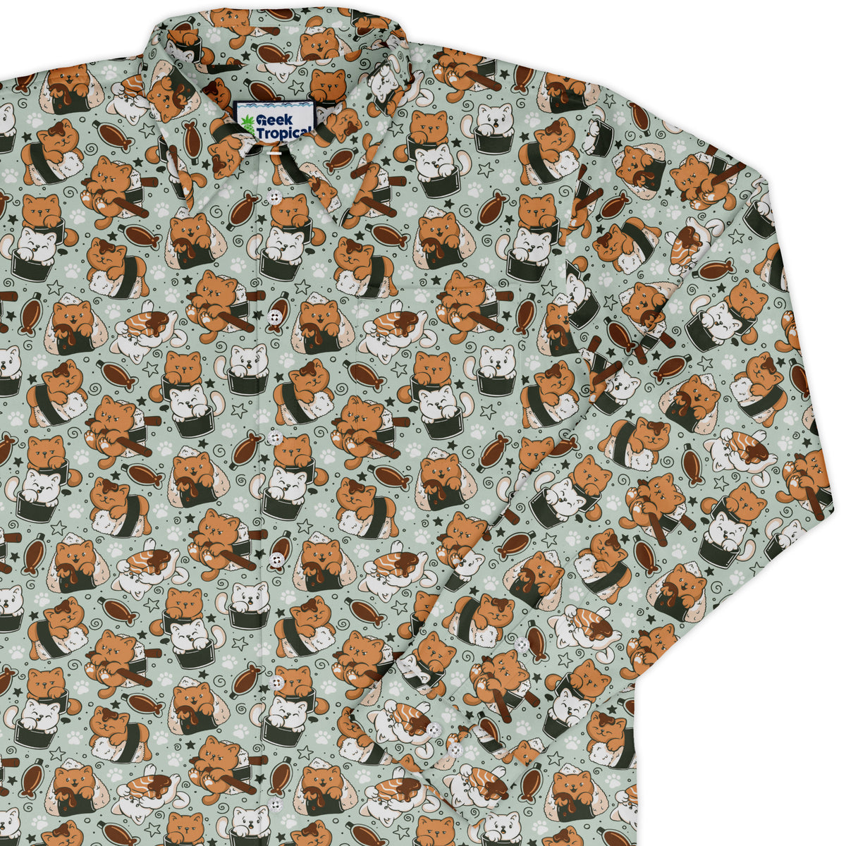 Cat Sushi Long Sleeve Button Up Shirt cover