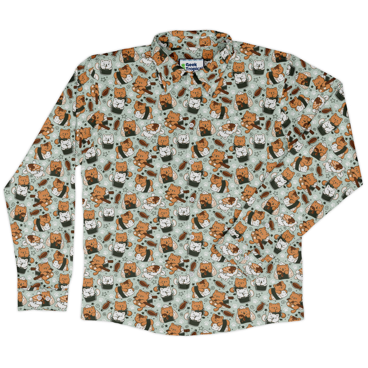 Cat Sushi Long Sleeve Button Up Shirt front