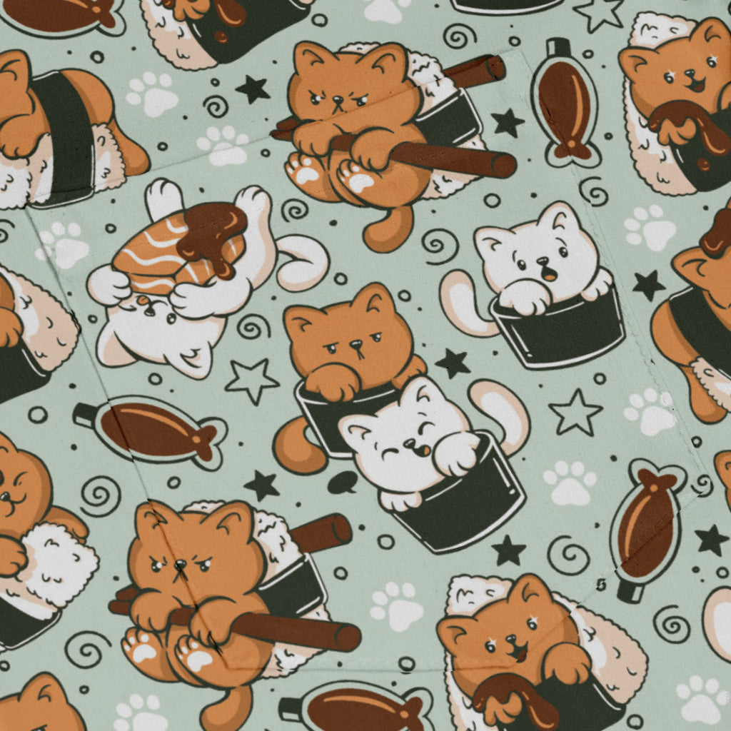 Cat Sushi Long Sleeve Button Up Shirt pocket