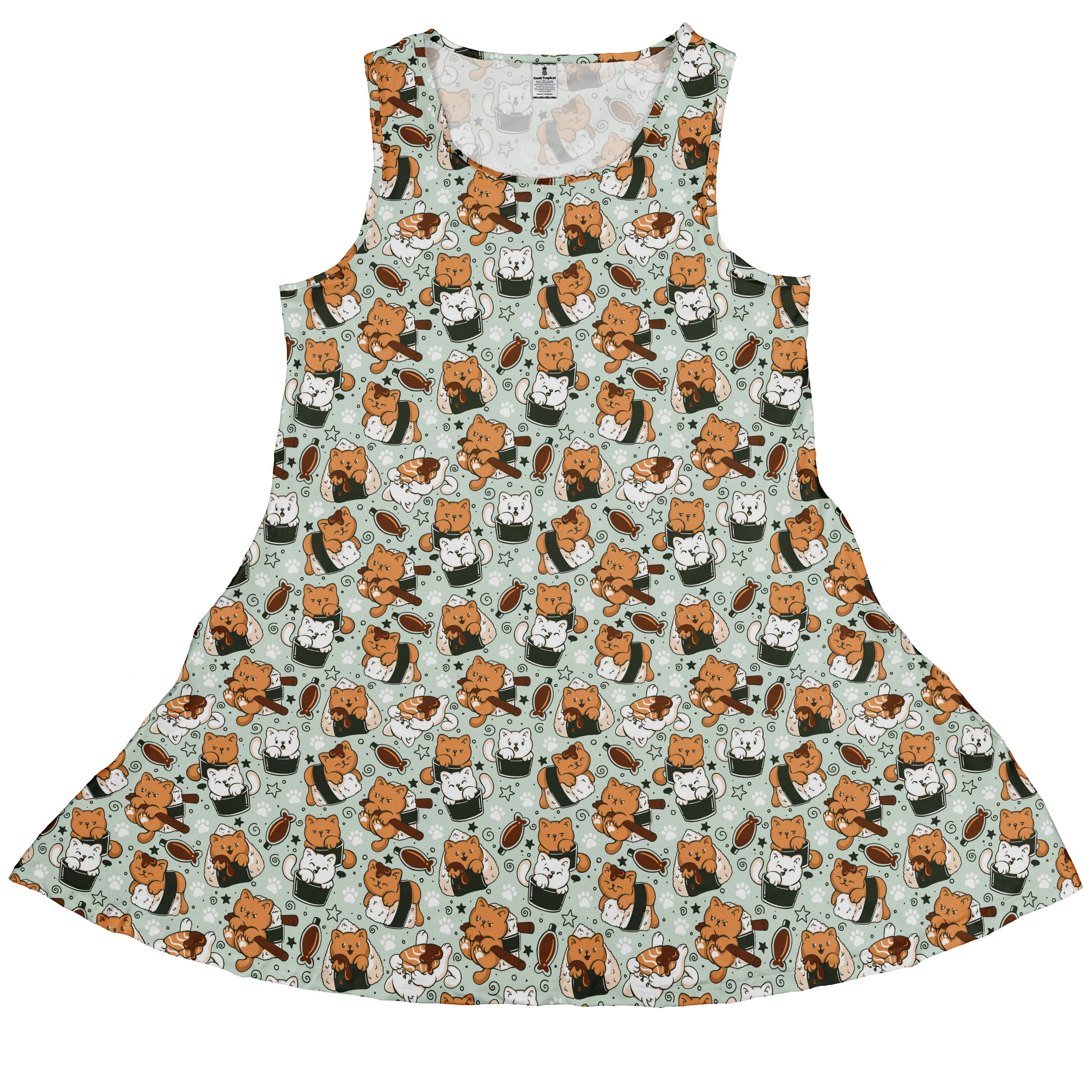 Cat Sushi Sleeveless Dress front