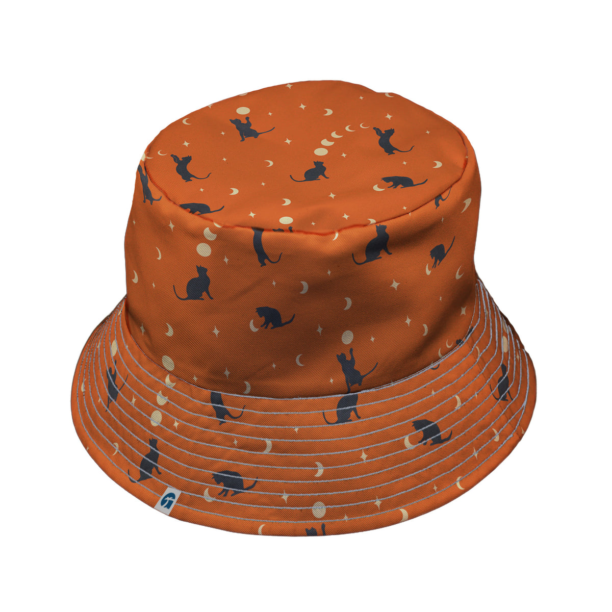 Cat and Moon Pumpkin Bucket Hat Gray Stitching