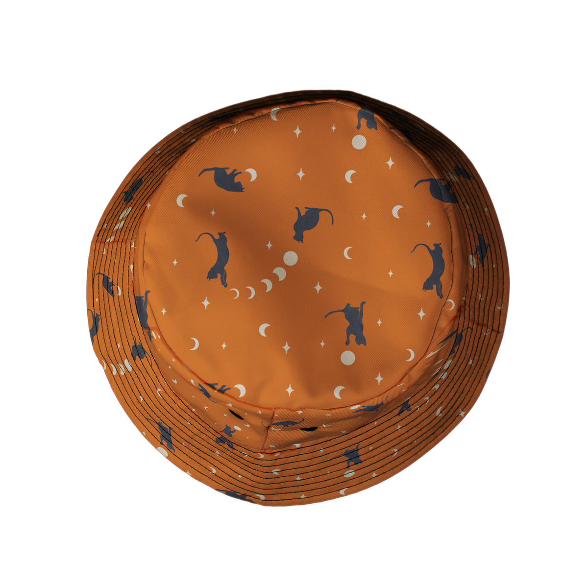 Cat and Moon Pumpkin Bucket Hat Top View