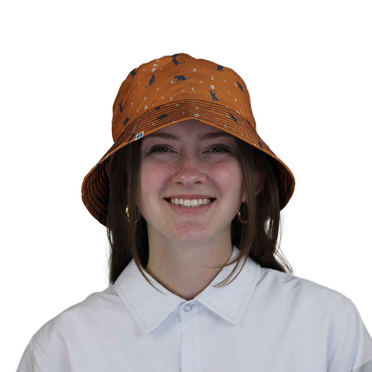 Cat and Moon Pumpkin Bucket Hat Woman