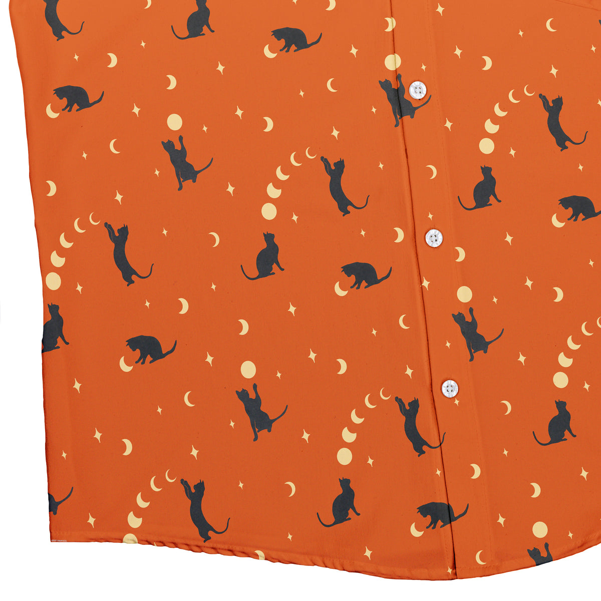 Cat and Moon Pumpkin Button Up Shirt Bottom Corner