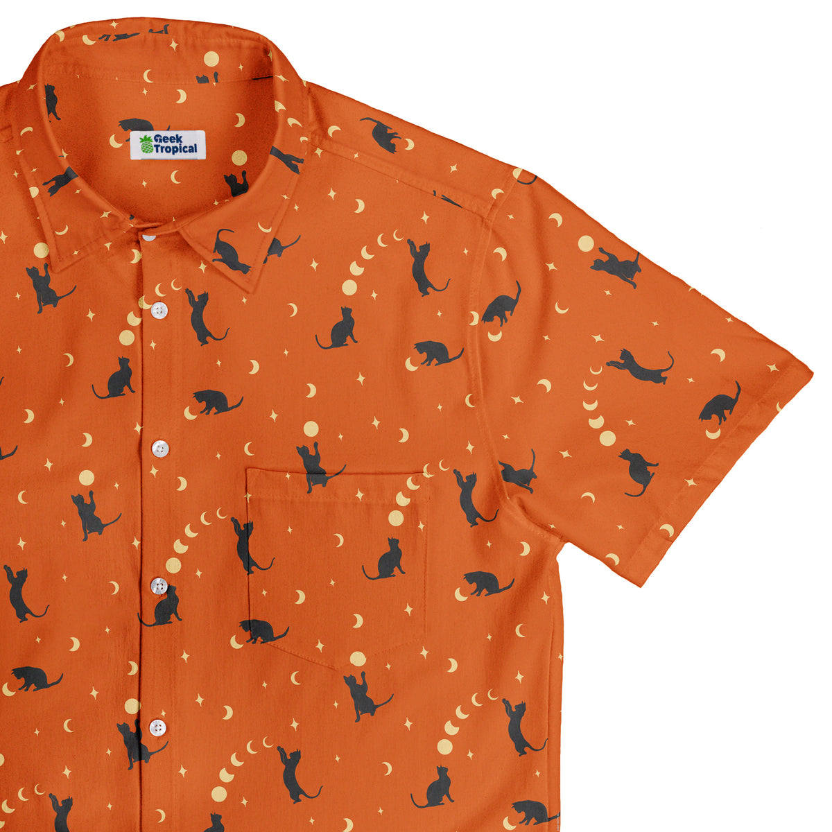 Cat and Moon Pumpkin Button Up Shirt Top Corner