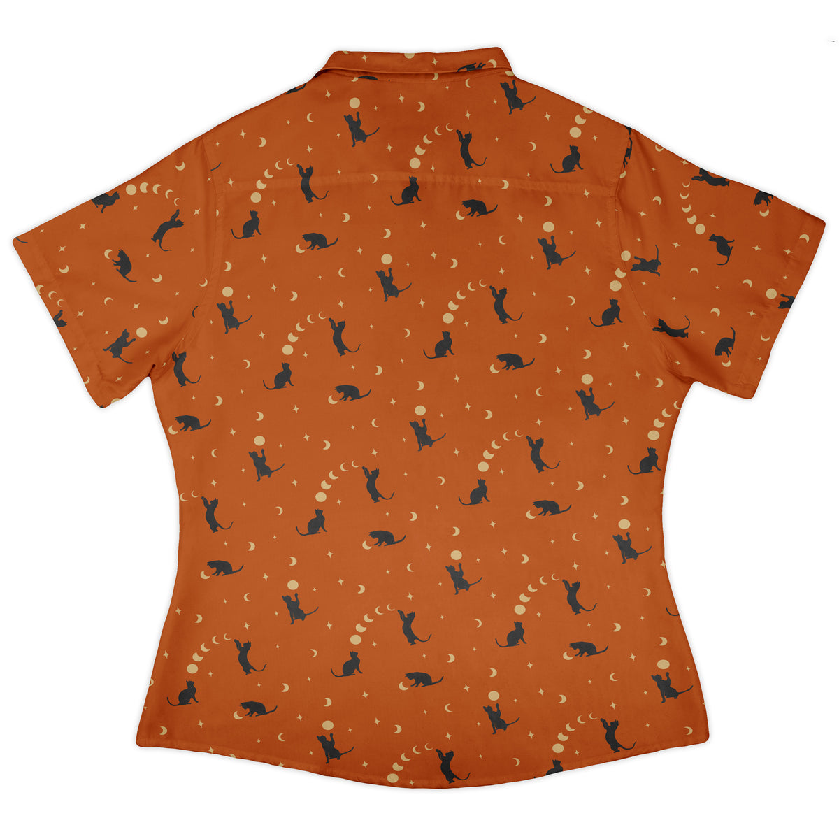 Cat and Moon Pumpkin Curvy Button Up Shirt womens back