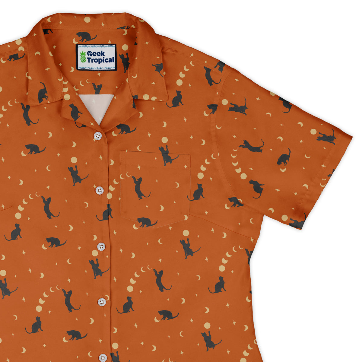 Cat and Moon Pumpkin Curvy Button Up Shirt womens top right