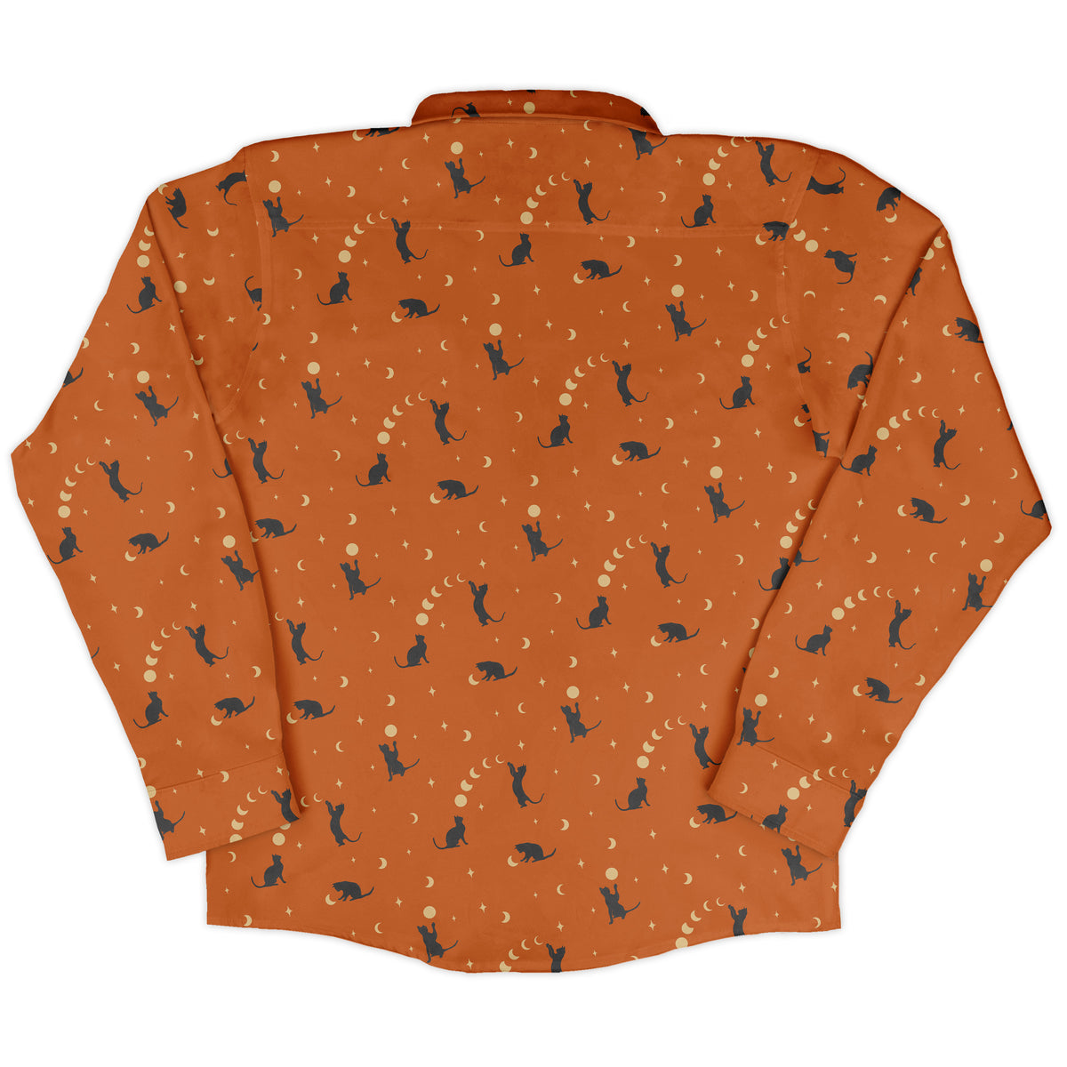 Cat and Moon Pumpkin Long Sleeve Button Up Shirt back