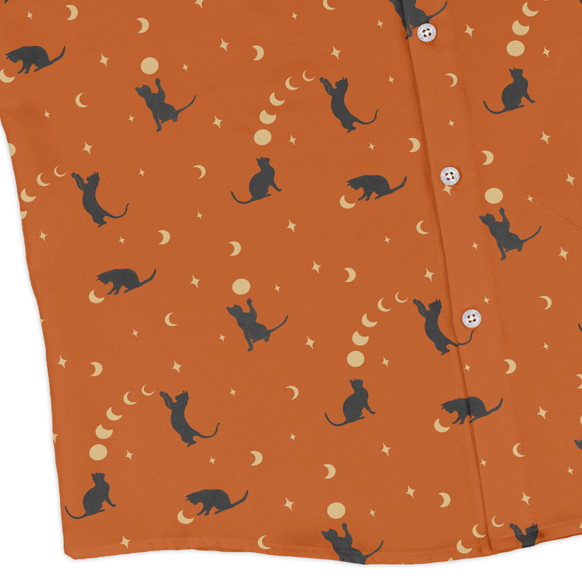 Cat and Moon Pumpkin Long Sleeve Button Up Shirt corner