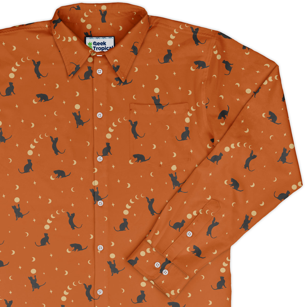 Cat and Moon Pumpkin Long Sleeve Button Up Shirt cover