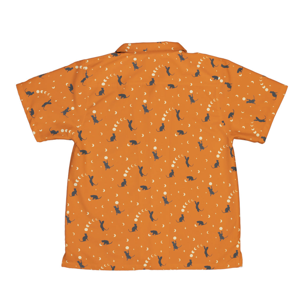 Cat and Moon Pumpkin Youth Hawaiian Shirt Back