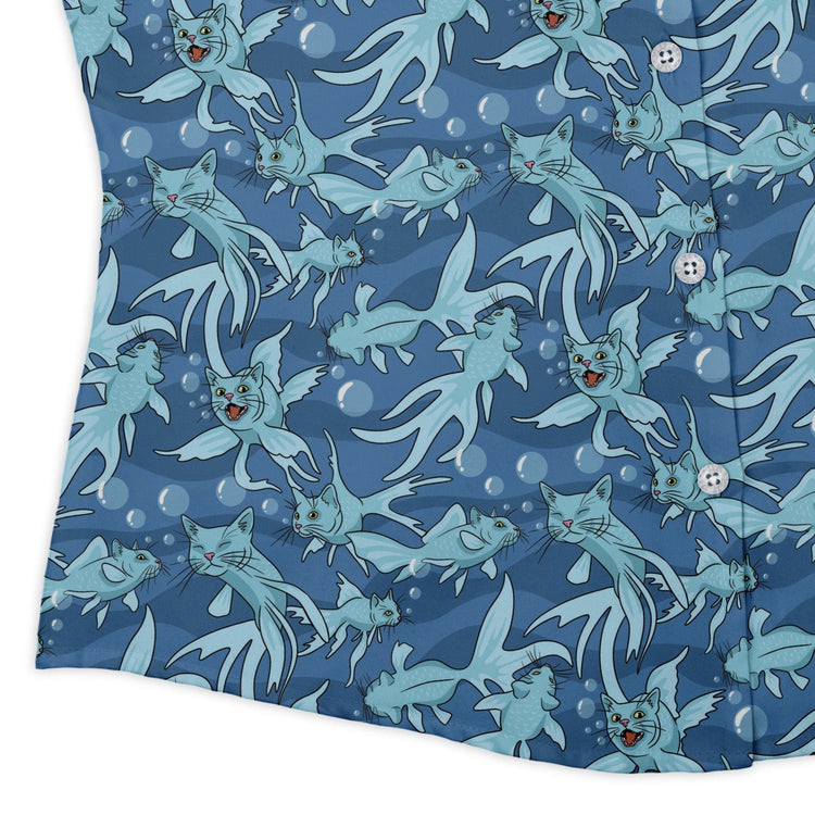 CatFish Curvy Button Up Shirt Geek Nerd animal patterns Design by Julie Kitzes marine biology