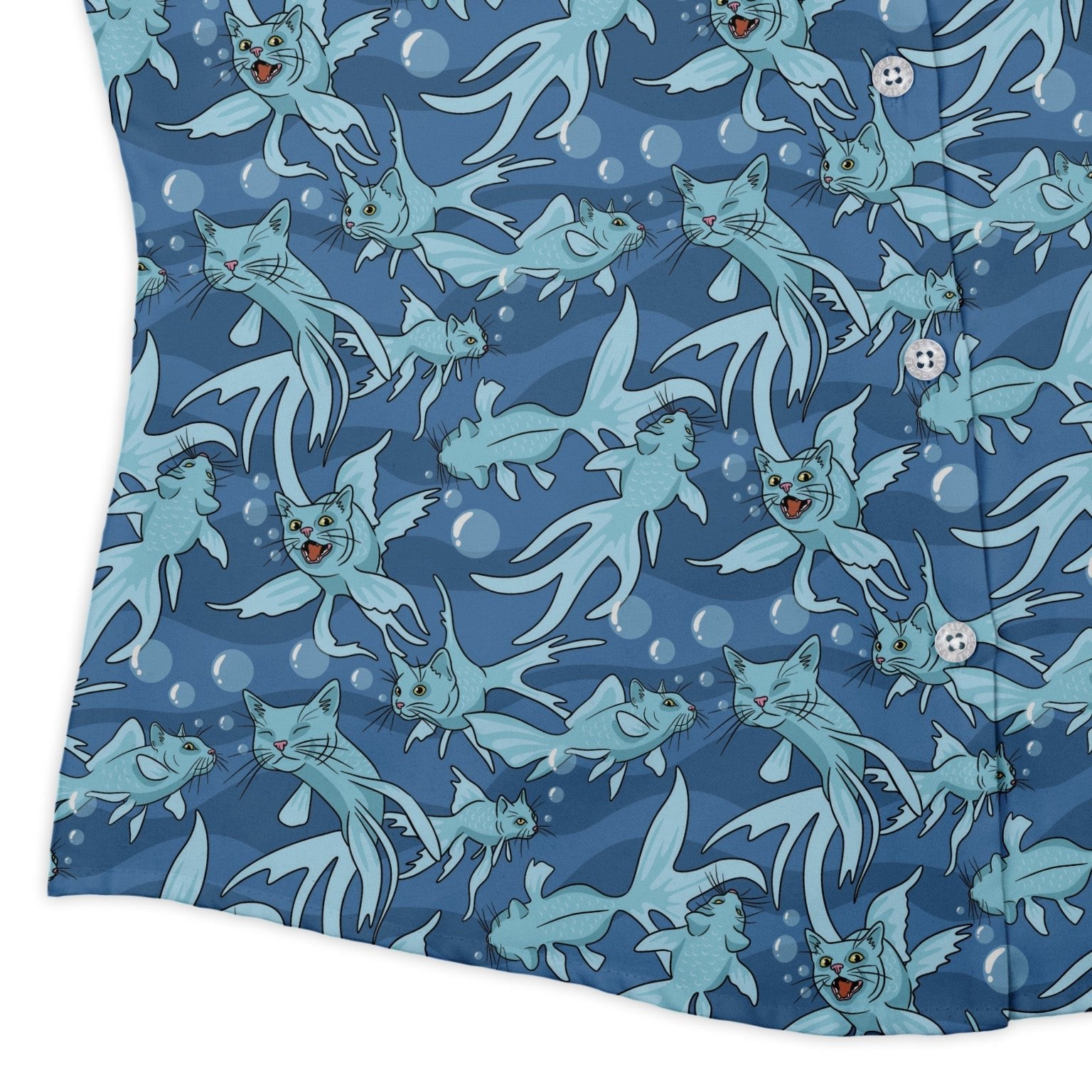 CatFish Curvy Button Up Shirt Geek Nerd animal patterns Design by Julie Kitzes marine biology