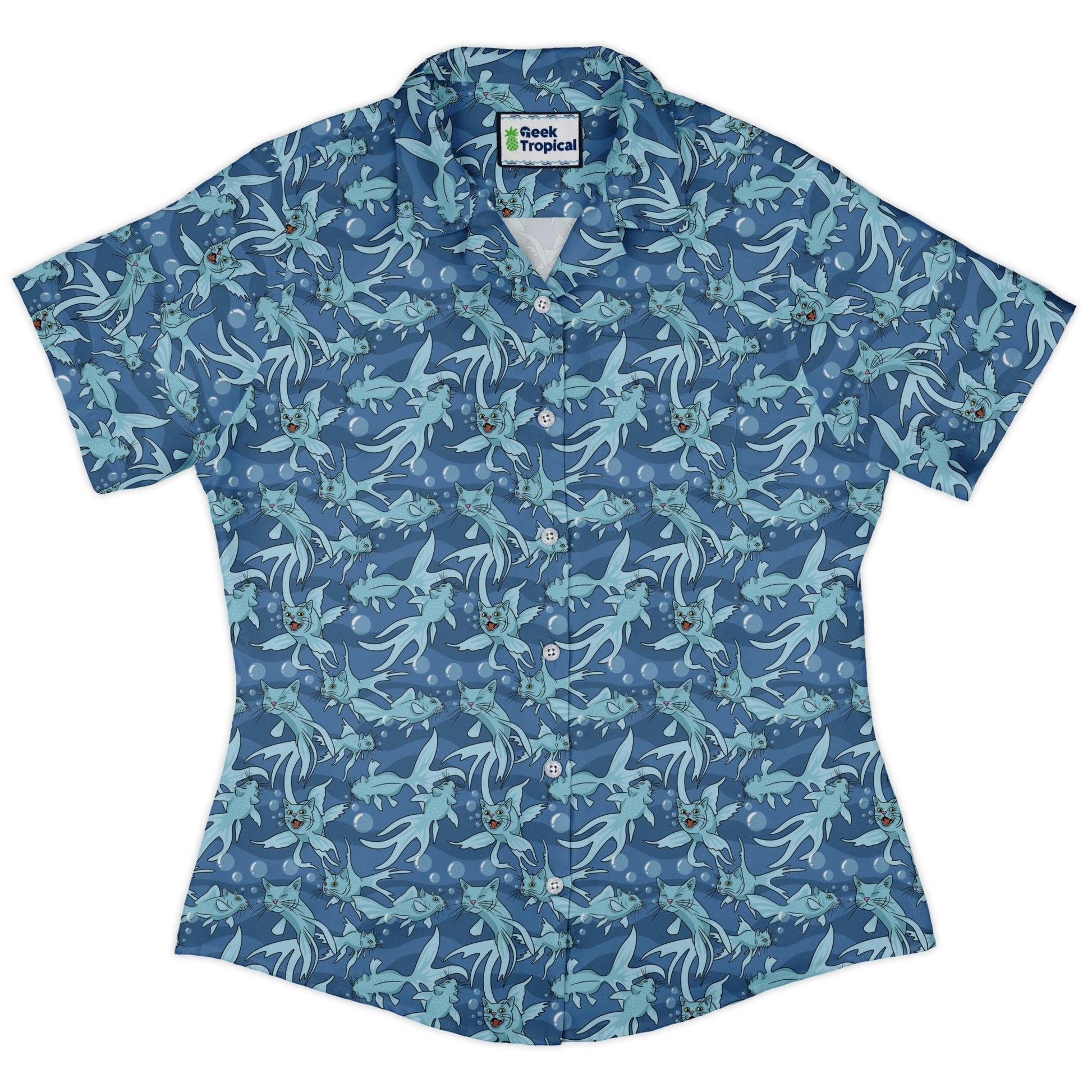 CatFish Curvy Button Up Shirt Geek Nerd animal patterns Design by Julie Kitzes marine biology