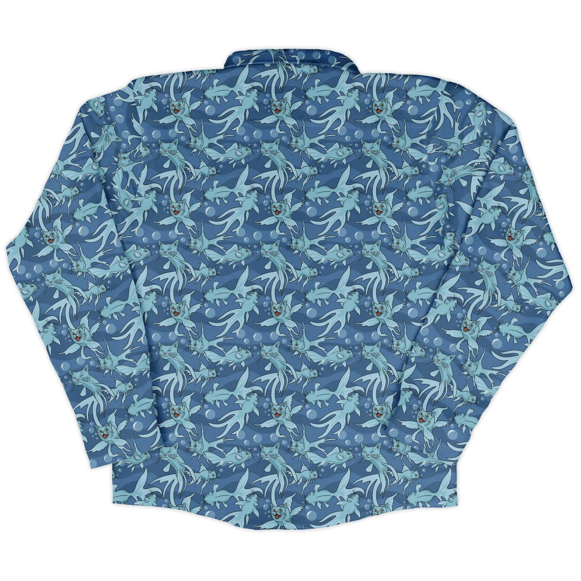 CatFish Long Sleeve Button Up Shirt Geek Nerd adult sizing animal patterns Design by Julie Kitzes