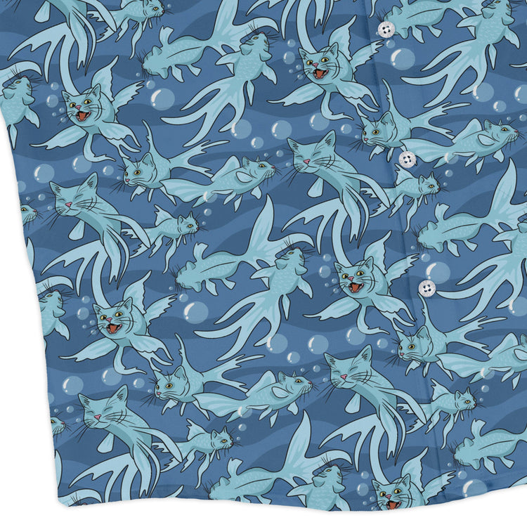CatFish Long Sleeve Button Up Shirt Geek Nerd adult sizing animal patterns Design by Julie Kitzes