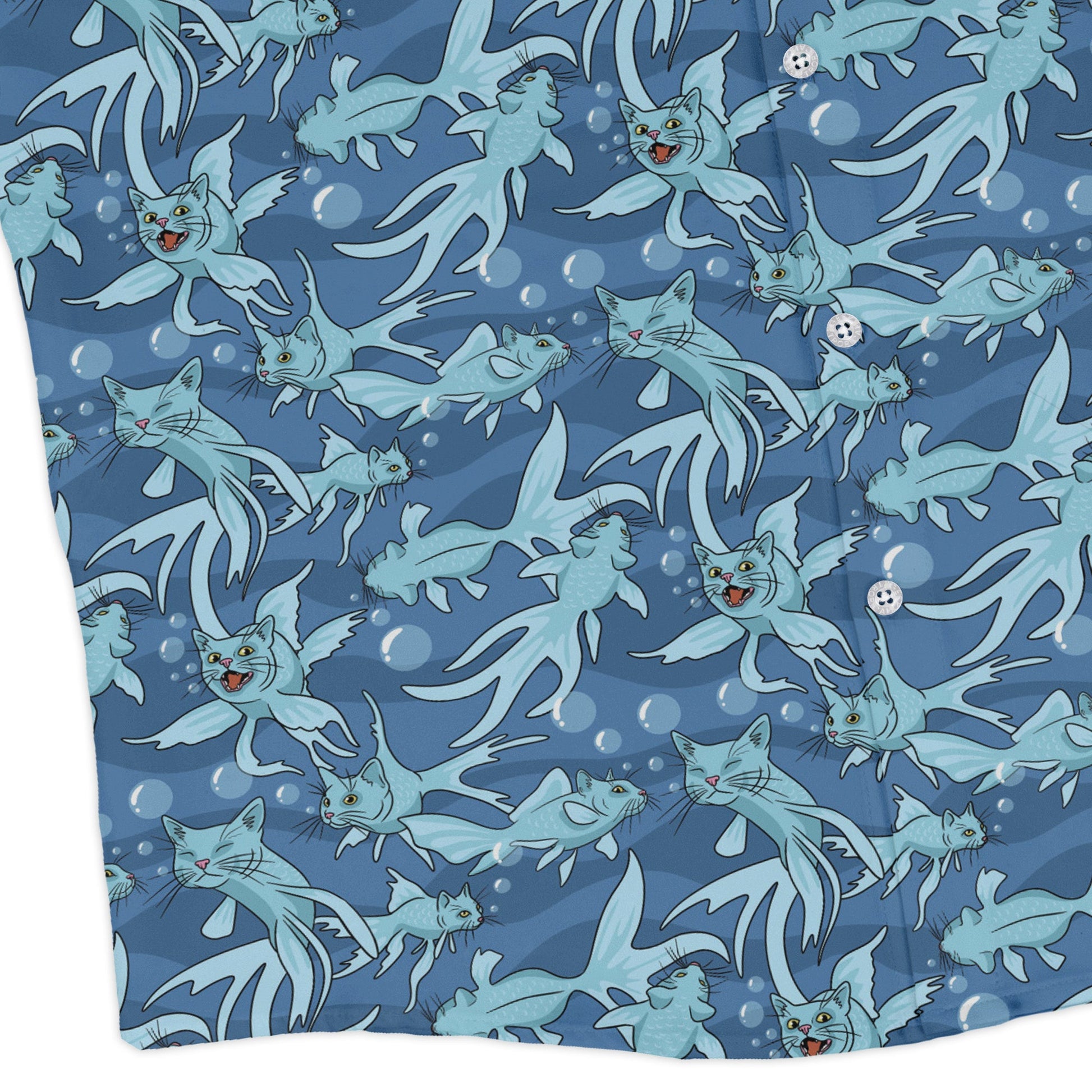 CatFish Long Sleeve Button Up Shirt Geek Nerd adult sizing animal patterns Design by Julie Kitzes