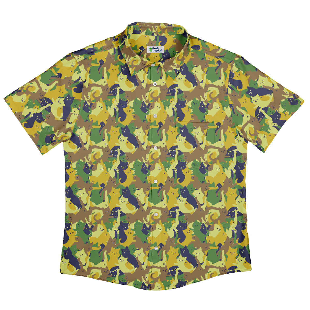 Catmouflage Cat Army Button Up Shirt Flat Front