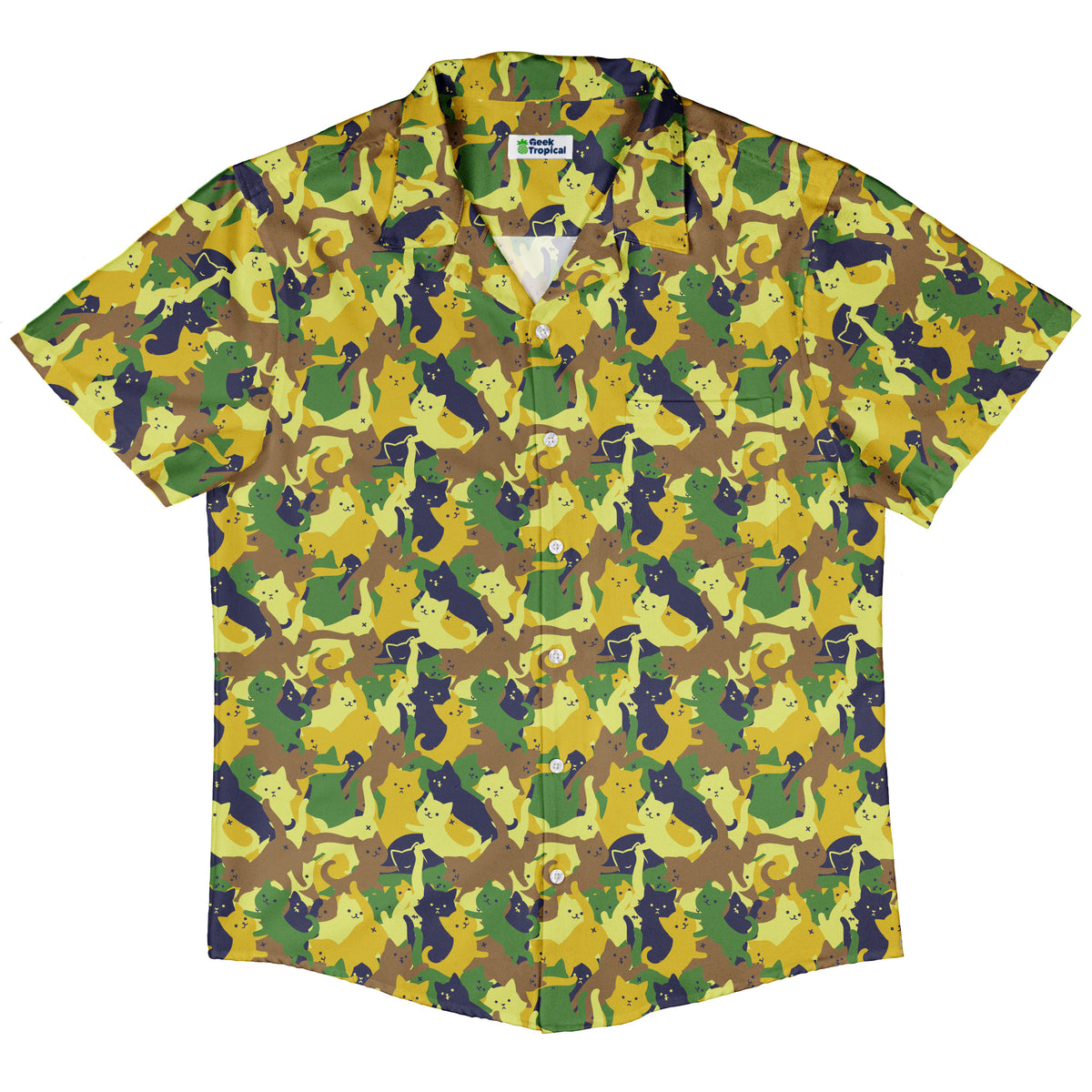 Catmouflage Cat Army Button Up Shirt Hawaiian Front