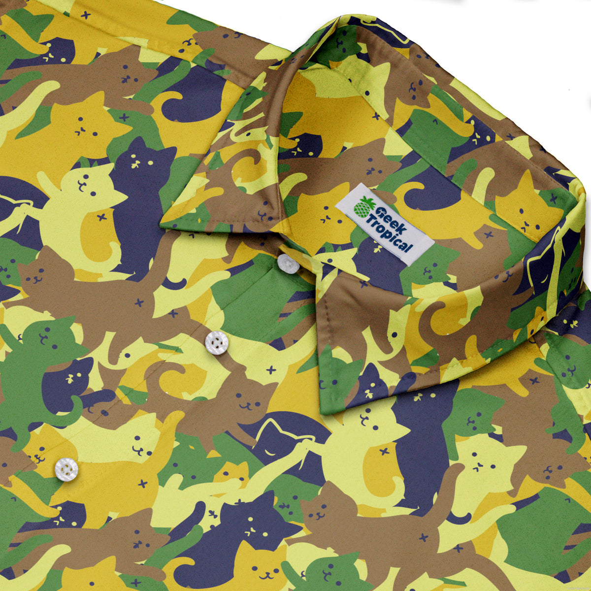 Catmouflage Cat Army Button Up Shirt Neck