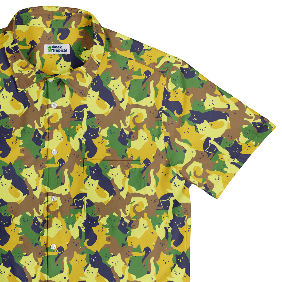 Catmouflage Cat Army Button Up Shirt Top Corner