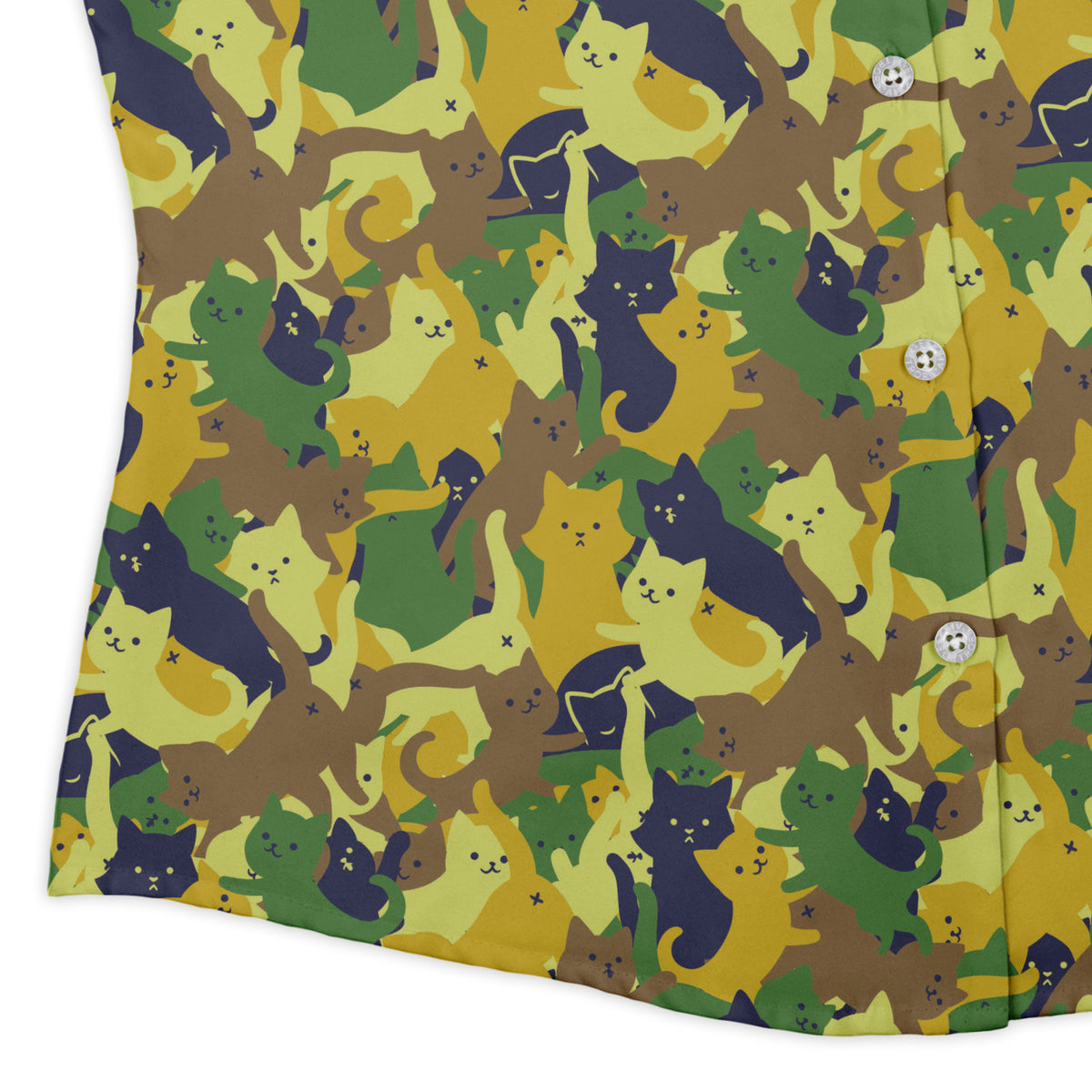 Catmouflage Cat Army Curvy Button Up Shirt womens corner