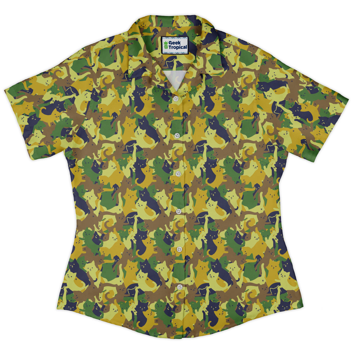 Catmouflage Cat Army Curvy Button Up Shirt womens front