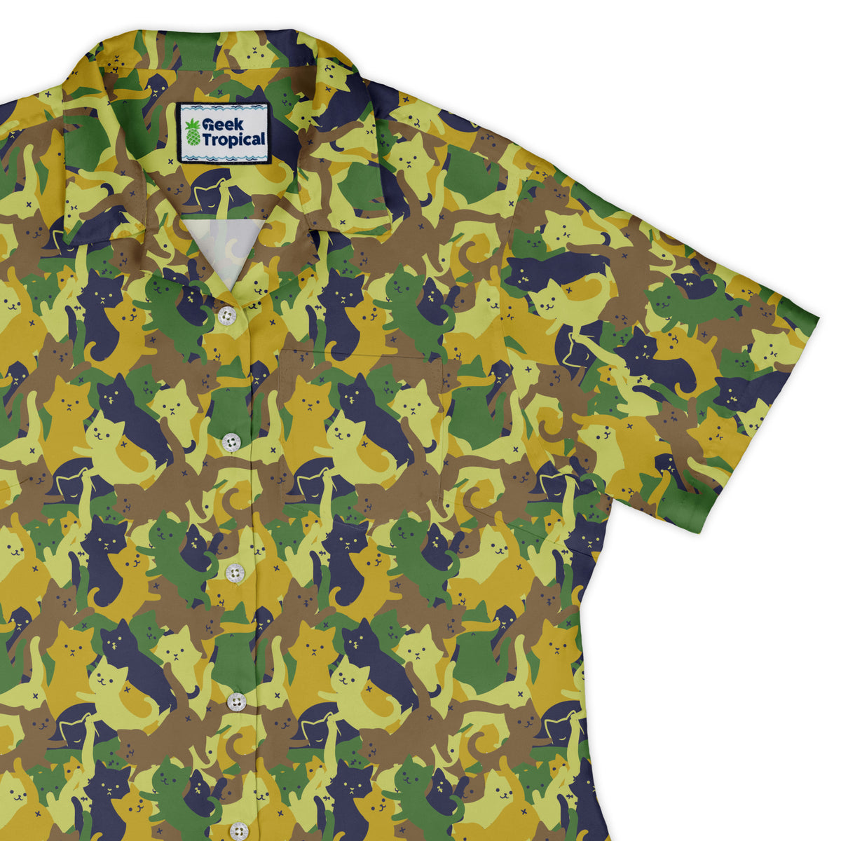 Catmouflage Cat Army Curvy Button Up Shirt womens top right