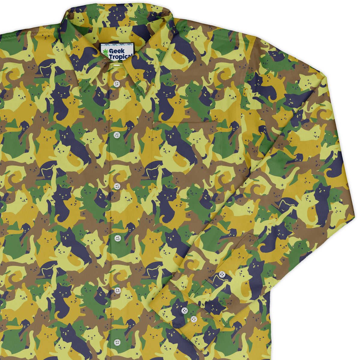 Catmouflage Cat Army Long Sleeve Button Up Shirt cover