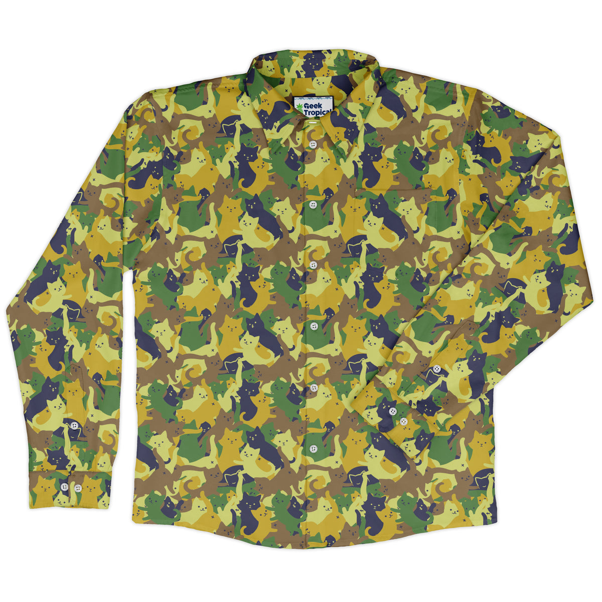 Catmouflage Cat Army Long Sleeve Button Up Shirt front