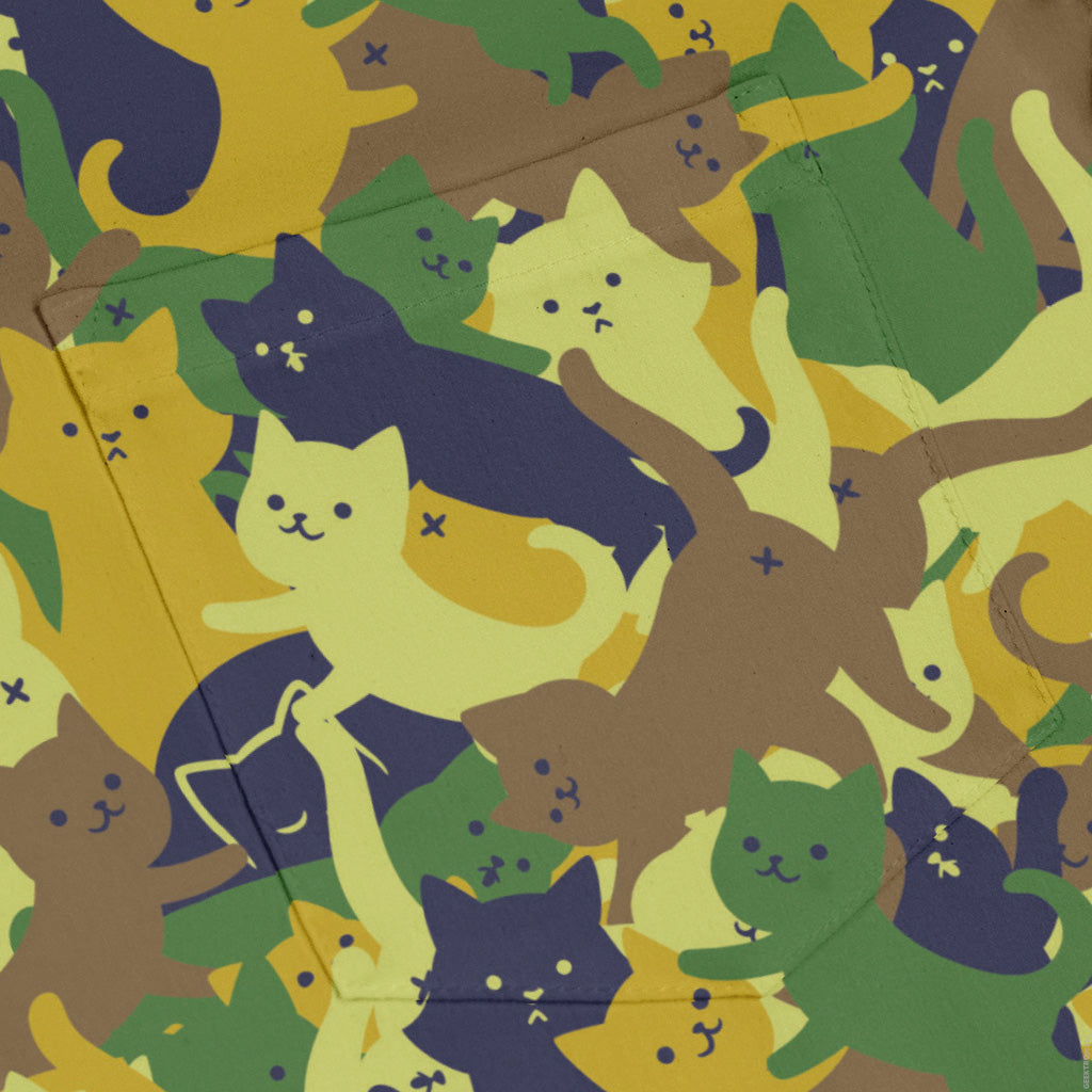 Catmouflage Cat Army Long Sleeve Button Up Shirt pocket