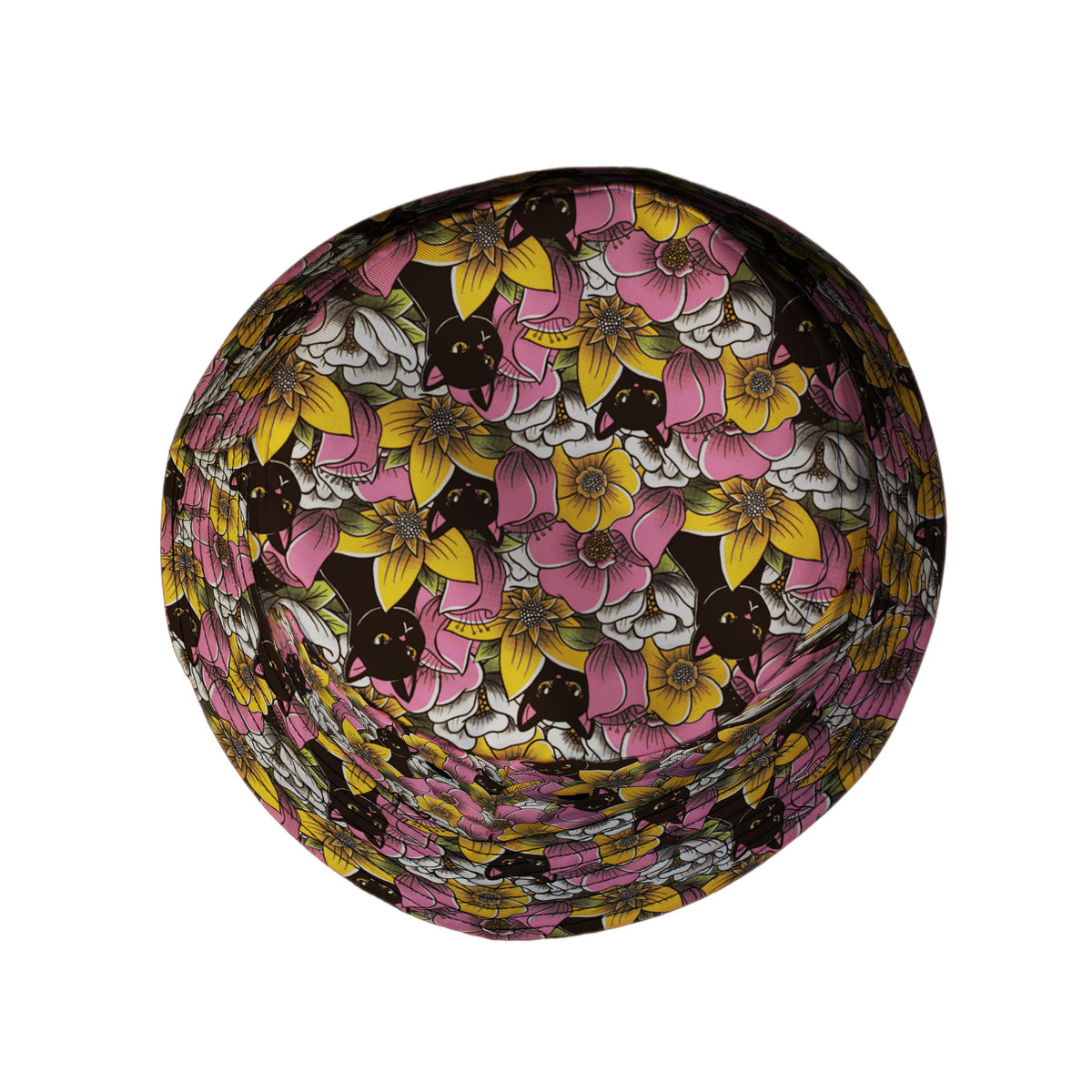 Cats in a Field of Flowers Bucket Hat Top View