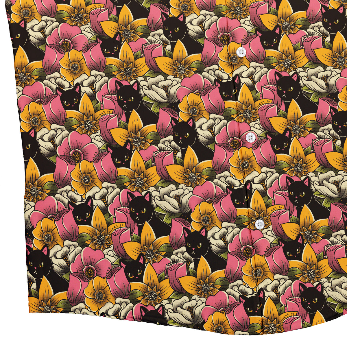 Cats in a Field of Flowers Button Up Shirt Bottom Corner