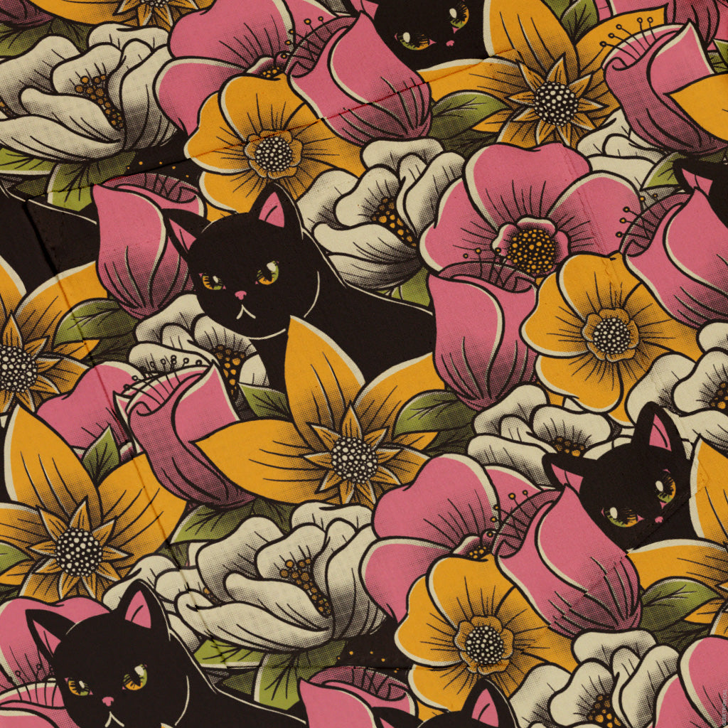 Cats in a Field of Flowers Button Up Shirt Pocket