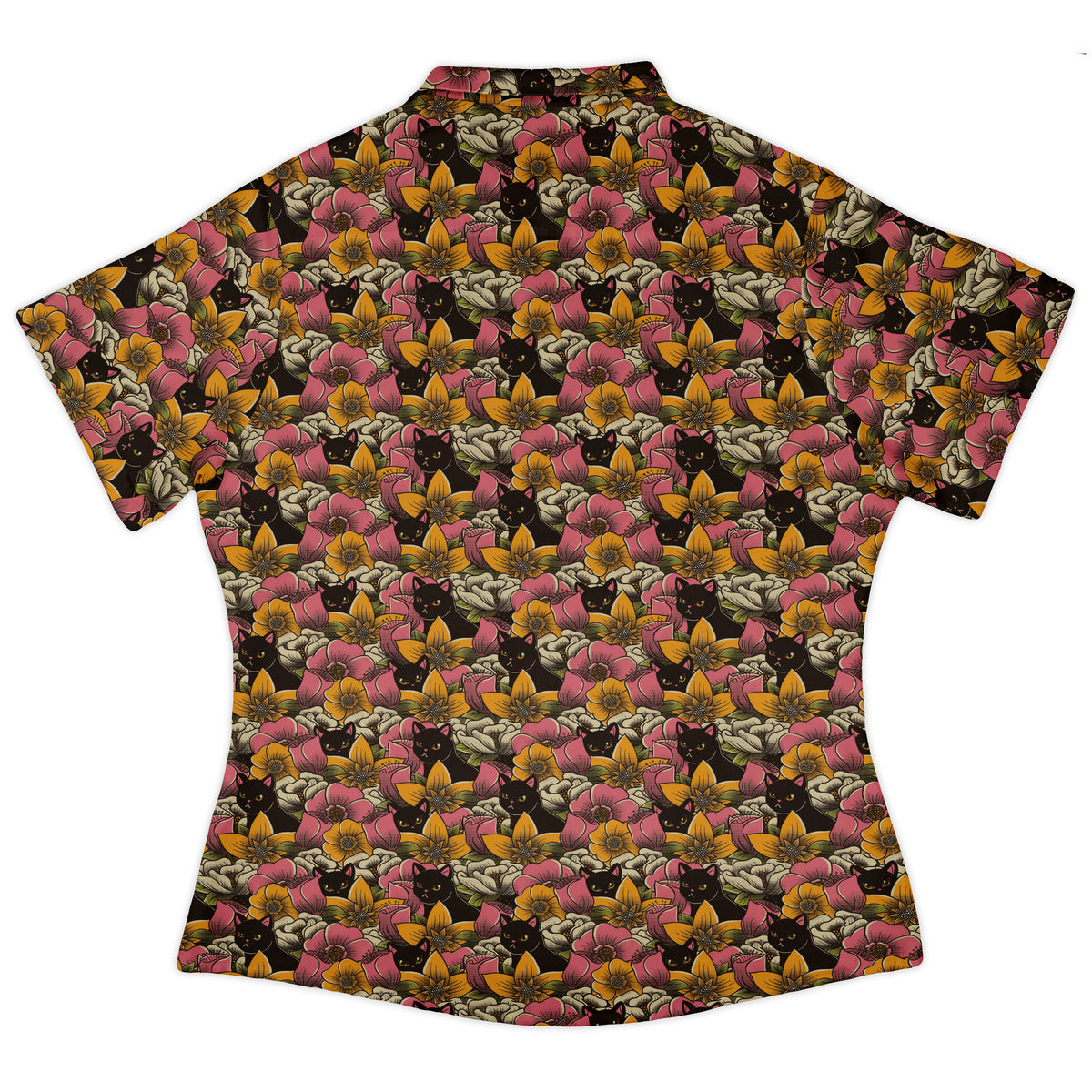 Cats in a Field of Flowers Curvy Button Up Shirt womens back